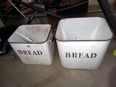 2 white enamel bread bins