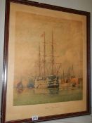 A framed and glazed print 'HMS Victory' by W E Atkins, COLLECT ONLY.