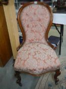 A Victorian mahogany cabriole leg ladies chair, COLLECT ONLY.
