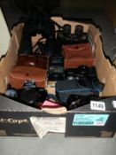 A collection of old cameras & 2 binoculars