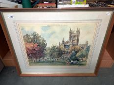 A framed and glazed park and Cathedral scene signed print (80cm x 66cm) COLLECT ONLY