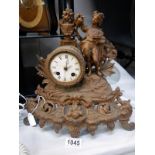 An old metal French spelter mantle clock. Collect Only.