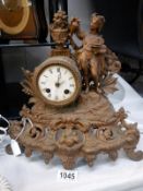 An old metal French spelter mantle clock. Collect Only.