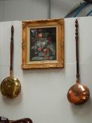 Two late 19/early 20th century copper and brass warming pans, COLLECT ONLY.