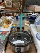 A slow cook pot, retro kitchen items and glass arts vase