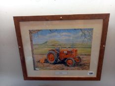 A framed and glazed print of - tractor "Nuffield at Work" by Trevor Mitchell (frame a/f) 56 x 46 cm.