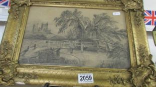 A framed and glazed pencil drawing by A Evans, dated 1882.