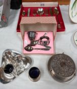 A silver salt with liner and quantity of silver plate items