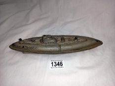 A pre war hard rubber toy of a WW1 submarine. Length 26cm