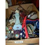 A box of costume jewellery stands etc.