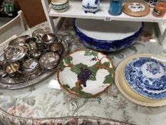 A mixed lot of silver plate including trays, tankards, jugs etc