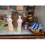 A Denby coffee set, 2 figurines & quantity of blue & white