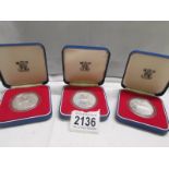 Three Royal mint 1977 silver proof crowns.