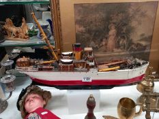 An early 20th century hand made wooden ship. Collect Only.
