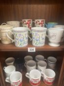 2 shelves of various mugs