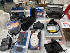 A mixed lot of electricals including Garmin SAT NAV, SONY walkman etc