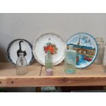 3 decorative collectors plates and some old bottles