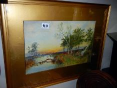 A gilt framed watercolour, unsigned. Collect Only.