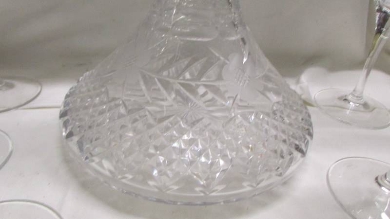A cut glass ship's decanter and 6 wine glasses. - Image 3 of 3
