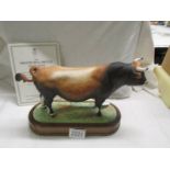 A Royal Worcester model of a Jersey Bull by Doris Lindner, 419/500 with certificate, a/f see images.
