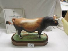 A Royal Worcester model of a Jersey Bull by Doris Lindner, 419/500 with certificate, a/f see images.