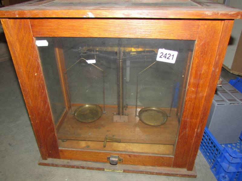 A cased set of apothecary scales, COLLECT ONLY.