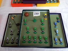 3 Subbuteo celluloid/card teams in modern holder boxes