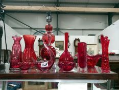 A quantity of cranberry and red glass. Collect Only.