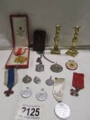 A Pope Leo XIII medal in box, other ecclesiastical medals, pendants, fobs etc., including silver
