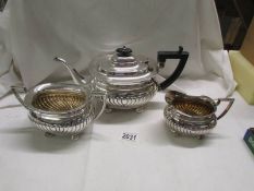 A fine silver three piece tea set, Cooper Brothers, Sheffield 1906. 1460 grams.