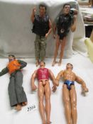 Five vintage Action man figures (one missing a foot).