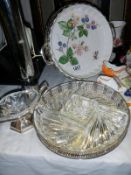 A glass Hors D'ouvres dish, ceramic flan dish etc.,