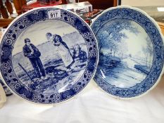 2 large Delft blue & white chargers