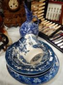 A selection of blue & white china including Keeling Victorian vase
