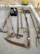 A quantity of farm tools
