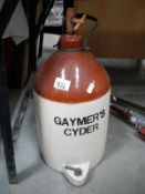 A large Gaymers cyder stoneware keg