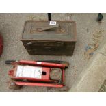 A trolley jack & tools in an ammo box