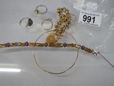 A silver ring, 3 dress rings & 3 yellow metal bracelets