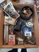 A mixed lot including cufflinks, Bosan's whistle & vintage specs etc.