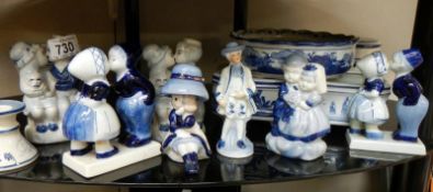 A quantity of blue and white figures etc