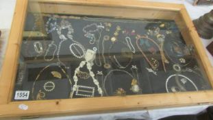 A jewellery display cabinet and a mixed lot of costume jewellery including silver, COLLECT ONLY.