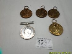 Five WW1 medals:- 10976 Cpl F Robinson, W H Mirfield PBR MFA, DMZ 162233 Pte W Kirk, M2 047465