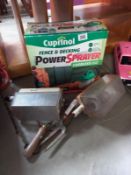 A mixed lot, boxed Cuprinol power sprayer, lights, tools etc