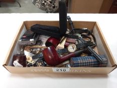 A mixed lot including pipes, cigar cutter, watches, penknives etc