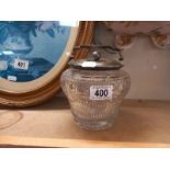 A Victorian cut glass biscuit barrel with silver plated fittings