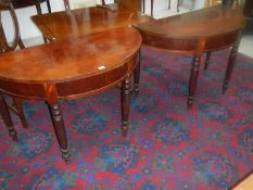 A matching pair of Victorian mahogany D end hall tables, COLLECT ONLY.