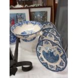 A Spode's Byran blue and white bowl, and 4 Johnson brothers old British castle plates