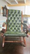 A mahogany framed green deep buttoned slipper chair. COLLECT ONLY.