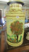 A painted milk churn decorated with trees, grapes and bird, COLLECT ONLY