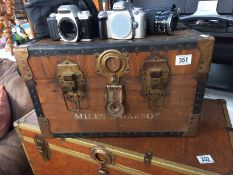 A brass/leather ornate trunk (50cm x 30cm x 30cm)